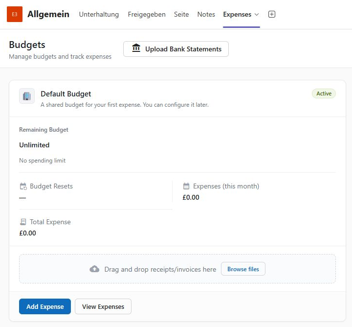Figure 1 The employee budget card with Add Expense and View Expenses