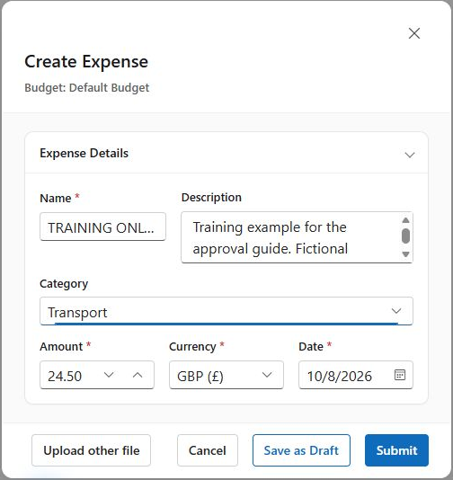 Figure 3 Completed manual example with Save as Draft and Submit